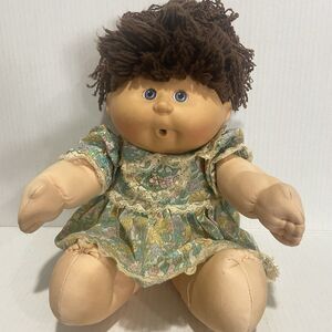 Vintage Cabbage Patch Doll Brown Hair Blue Eyes Ponytail 80's Girl No Pacifier